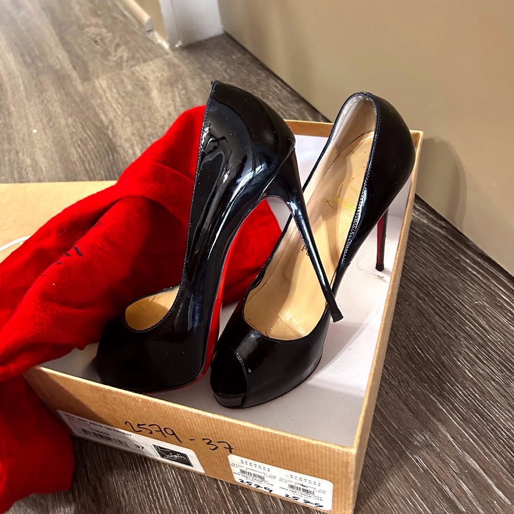 black christian Louboutin heels open toe